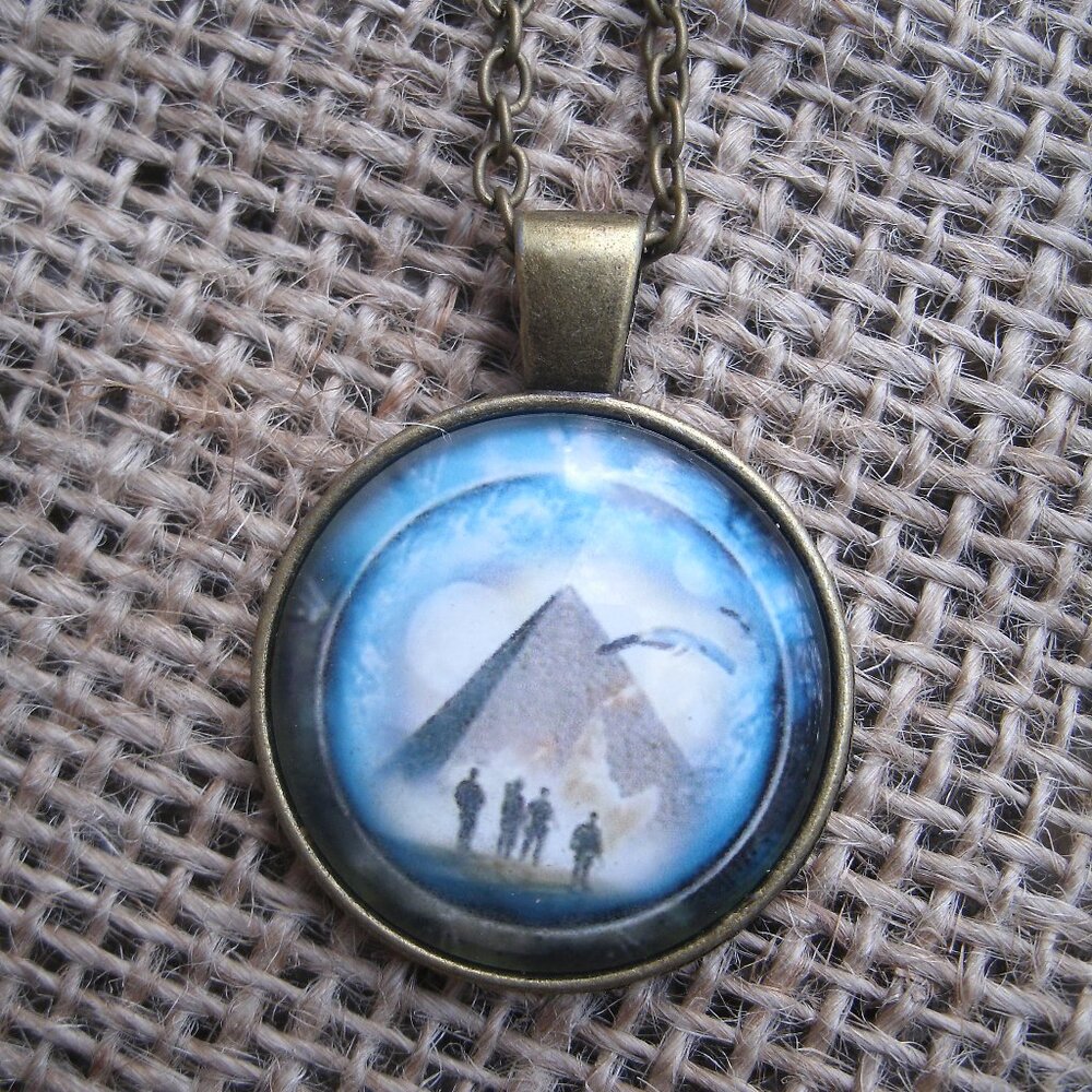 Stargate Pyramid Glass Cabochon Pendant Necklace